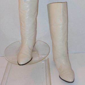 ESP IVORY LEATHER KNEE HIGH BOOTS SIZE 6.5 MEDIUM